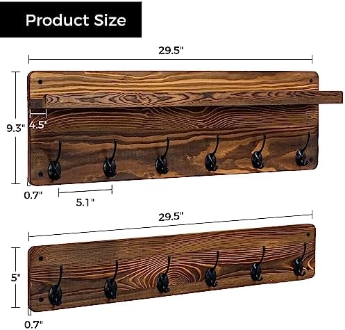 29.5'' Wide Coat Rack Wall Mount with Shelf, Hallway Shelf with 12 Coat Hooks, Coat Hangers for Wall, Peg Rack, Mail and Key Holder, Entryway Decor, Housewarming Gift, Early American - Image 5