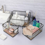 11.5" Wide Rectangular Sturdy Hand Welded Farmhouse Metal Wire Basket with Rustic Wooden Bottom For Shelves, Closet Storage Bins for Shelves. Also For Laundry, Towel, Spice Rack, Tool Box (11.5"x7") - Image 5