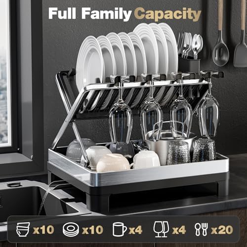 Urakify Large Stainless Dish Drying Rack for Kitchen Counter, Black - Image 3