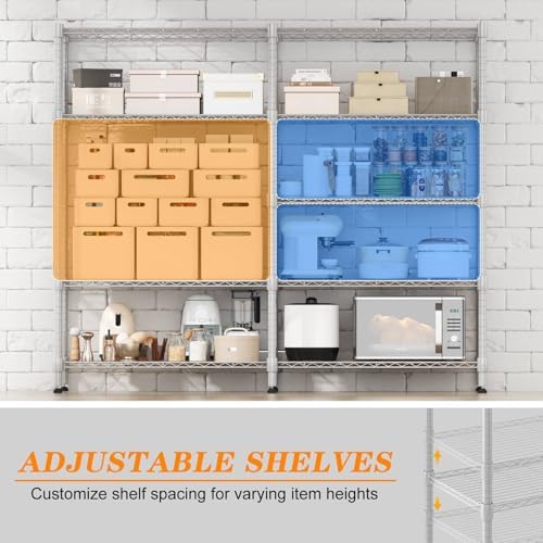 Homdox 5-Tier Adjustable Metal Storage Shelves, Space-Saving Corner Rack for Kitchen, Pantry, Office, Garage, Books & Plants, 18"x72"x72", Silver Gray - Image 4