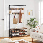 VASAGLE Coat Rack and Storage Bench, Hall Tree with 9 Hooks, Steel Frame - Image 3