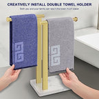NearMoon Hand Towel Holder with Balanced Marble Base, SUS304 Stainless Steel Stand Towel Ring L Shape Hand Towel Rack Free-Standing Towel Bar for Bathroom Kitchen Countertop (Double Rod, Brushed Gold) - Image 5
