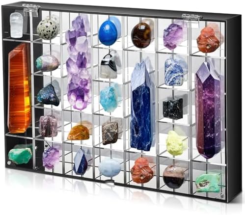 Cinnvoice Rock Display Case 35 Grids,Black Border,Square by QinYee