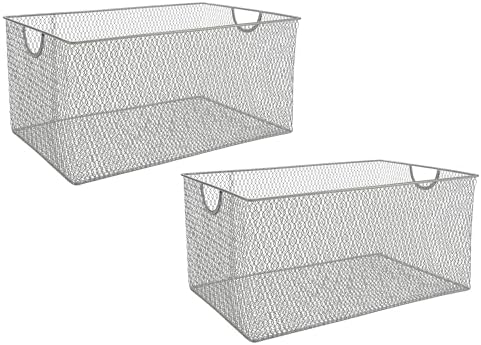 YBM HOME Kitchen Pantry Organizer Mesh Wire Storage Basket for Shelves, Pantry, and Cabinets, Multipurpose Steel Wire Basket for Organizing Office, Household, 14.5 x 9 x 7 in, Pack of 2 by YBMHome