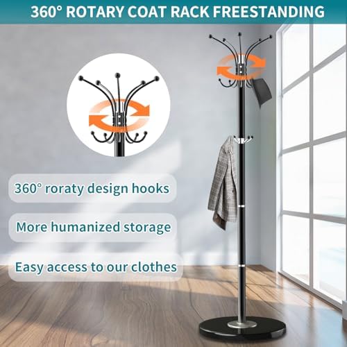 OIRUMIE Coat Rack,360°Rotary Coat Rack Stand,Coat Hanger Stand for Entryway - Image 4