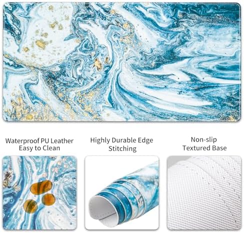QIYI PU Leather Desk Mat Set, 4-in-1 Ergonomic Wrist Rest, Blue Marble - Image 5