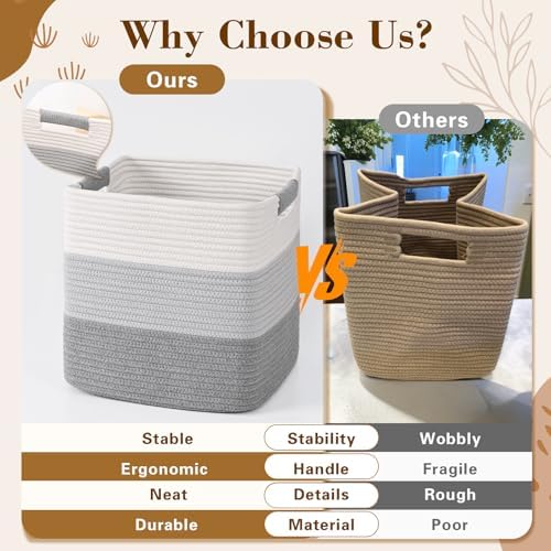 12 Inch Storage Cubes, 3 Pack Cube Storage Bins for Organizing, Cotton Rope Woven Baskets for Shelves, Bathroom, Kids Room, Closets, Baby Nursery - Image 5