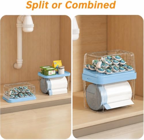 2-in-1 Trash Bag Holder Laundry & Dishwasher Pods Container,Garbage Bag Dispenser with Removable Lids,Kitchen Organizer and Under Sink Storage Box (Blue) - Image 5