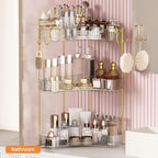 3-Tier Corner Bathroom Counter Organizer，Makeup & Skincare Shelf with Built-in Brush Holder，Space-Saving Bathroom Countertop Organizer for Skincare, Perfume, Cosmetics(Clear) - Image 7