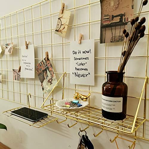 Yash Metal Wire Grid Panel, Display Organizer, Postcard, Wall Artwork Display for Home Office Living Room Dorm Room, Kitchen Storage Grid Wall, 37.4" X 17.7", Pack of 2 Pcs, Gold - Image 2