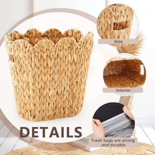 Ziliny 2 Pcs Wicker Trash Can with 50 Tarsh Bags, Scalloped Brim, Nature - Image 3