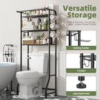 Simple Trending Over The Toilet Storage Cabinet, Metal Bathroom Shelf Organizer with Paper Holder and Hooks, 3 Tier, Black - Image 4