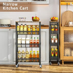Slim Storage Cart with Wheels, 4 Tier Metal Rolling Organizer with Wood Top and Handle, Narrow Utility Shelf for Kitchen Bathroom Laundry Room, Black - Image 4