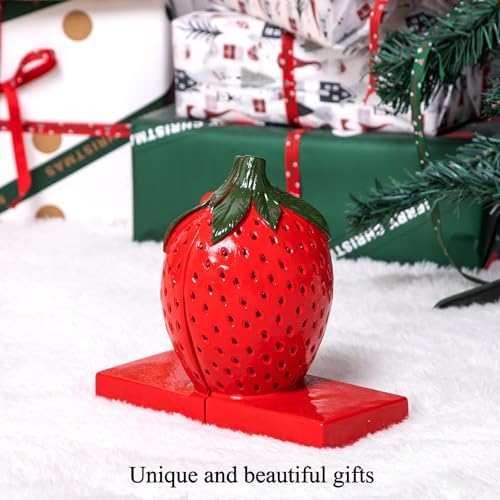 Strawberry Decorative Bookends, Cute Aesthetic Resin Book Ends for Shelves - Image 3