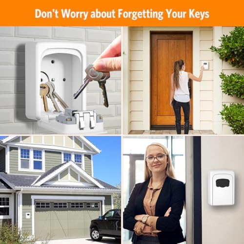 Key Lock Box Wall Mounted, Fayleeko 4 Digit Combination Lockbox for Outside, House Keys - 5 Keys Capacity, Key Safe Security Storage Lock Box for Indoor, Outdoor, Garage, Garden, Store (White, 2Pack) - Image 2