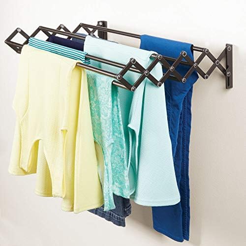 mDesign Steel Wall Mount Accordion Expandable Retractable Clothes Air Drying Rack - 8 Bars for Hanging Garments - Mounted Organizer for Laundry/Utility Room, Bathroom, Garage, Bardo Collection, Bronze - Image 2