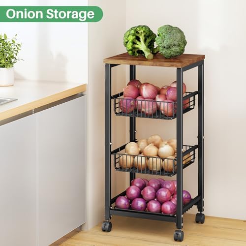 SNTD Fruit Basket Stand for Kitchen with Pull Out Vegetable Baskets, Black - Image 6