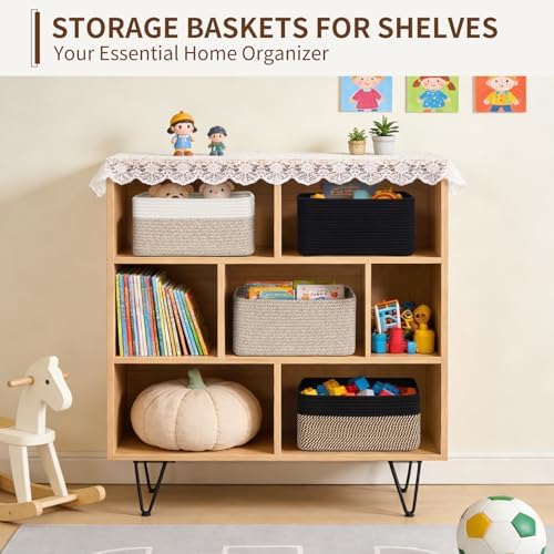 Goodpick 4 Pack Storage Baskets for Organizing Shelves, Light Brown & White - Image 2