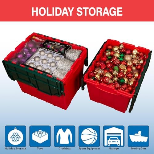 Akro-Mils KeepBox 12 Gal Storage Box, Lid Attached, Stackable, Red/Green - Image 4