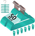 VECELO Premium Velvet Clothes Hangers Suit Heavy Duty (50 Pack)-Non Slip & Space-Saving with 6 Finger Clips & Tie Rack Excellent for Men and Women,Teal by VECELO