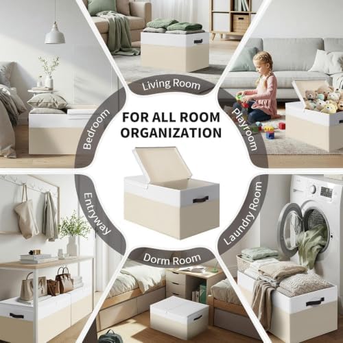 2 Pack EXTRA LARGE Blanket Storage Baskets with Lids, 22”x16”x12” Closet Organizers Bins for Clothes Towel/ Toy Storage Box with Lid Handles/ Stackable Decorative Fabric Bins for Living Room, Nursery - Image 4