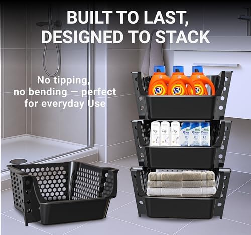 Skywin Stackable Storage Bins Open Front for Pantry Storage, 4 Pack - Black - Image 7
