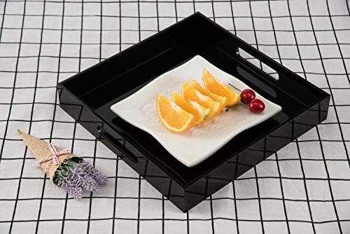 Glossy Black Sturdy Acrylic Serving Tray with Handles - 12x12 Inch Multipurpose Tray for Coffee, Appetizers, Breakfast, and More - Image 3