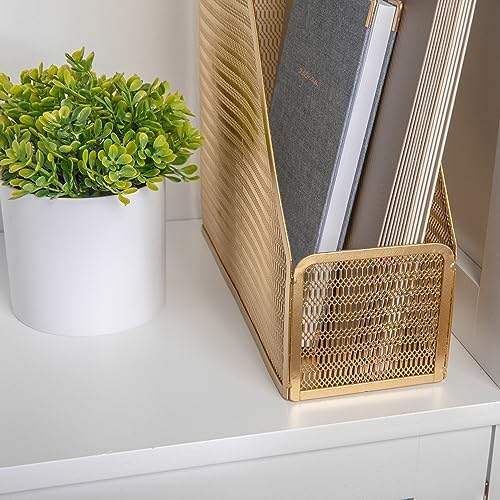 Martha Stewart Ryder Mesh Metal Magazine File Holder, Gold (Pack of 2) - Image 5