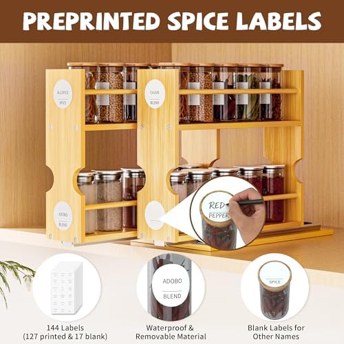 Jolitac Bamboo Pull Out Spice Rack for Cabinet, Slide Out Drawers - Image 3
