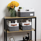 PRANDOM Foldable Storage Bins with Handles [3-Pack] Fabric Collapsible Storage Boxes Baskets Cubes Containers with Handles for Closet Living Room Bedroom (Grey & White 14.9x9.8x8.3'') - Image 2