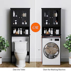 Over The Toilet Storage Cabinet for Bathroom, Storage Organizer Over Toilet with Glass Doors, Space Saver for Living Room, Black - Image 4