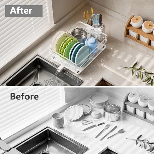 AIDERLY Auto Drain Metal Dish Drying Rack Dish Drainers, All White - Image 5