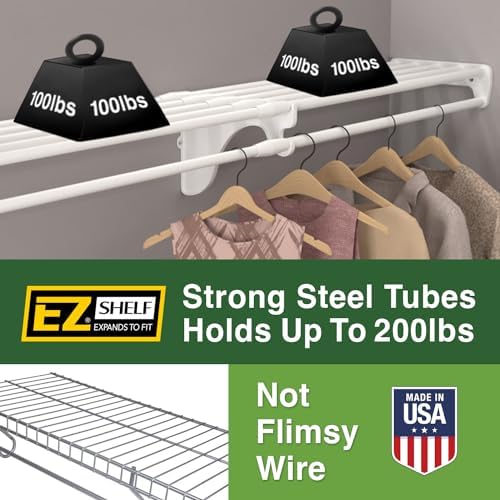 EZ SHELF- Closet Shelf with Hanging Rod, Expands 40.5-73", White, Closet Shelves Hold 200 lbs, Easy Install Closet Organizer to 2 Side Walls, Alternate for Closet Wire Shelving & Laundry Room Shelves - Image 3