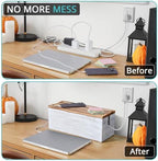 Large Cable Management Box, White Washed Wood Cord Organizer Box for Desk, Floor, Office to Hide Extension Cords Power Stripes Surge Protectors Chargers Wires - Image 5