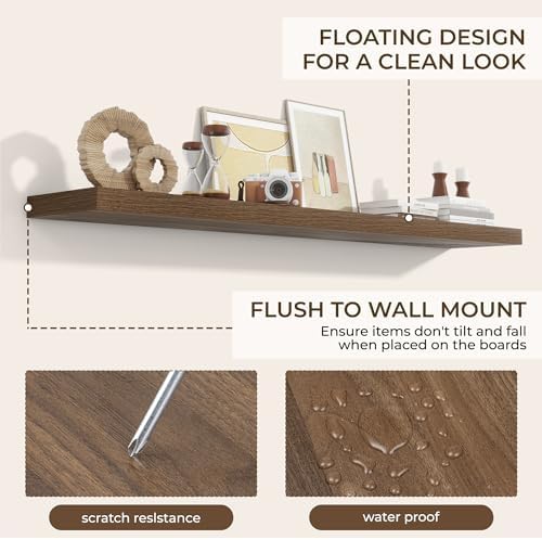 RICHFOCUS 72Inch Floating Shelves for Wall 2Pack, Walnut, 8" Deep - Image 6