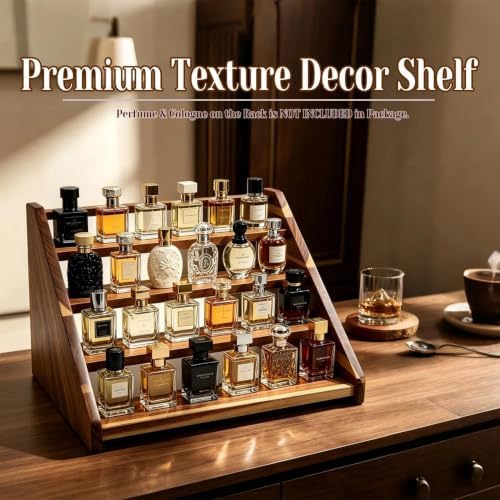 Acacia Wood 4 Tier Slanted Cologne Stand for Men, Wooden Fragrance Display Rack for Dresser Counter Bathroom Vanity - Image 4