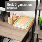 Mind Reader Rattan Paper Tray with Iron Frame, Desktop Organizer, Holds Letter Size Documents, Brown - Image 2