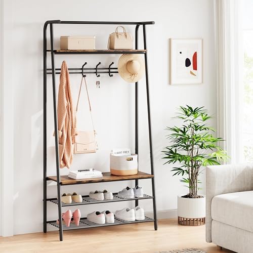 Jojoka 4-in-1 Entryway Coat Rack Hall Tree with Bench & Shoe Rack, Freestanding Storage for Hooks, 3-Tier Shoe Cabinet, Hanging Rod for Hallway, Front Door, Mudroom - Image 2