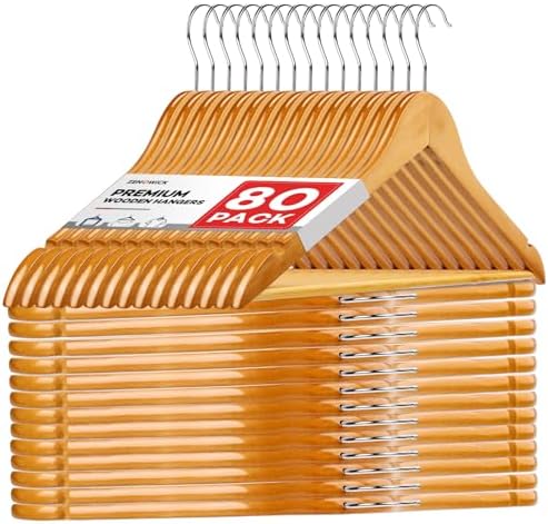 ZENOWICK Wooden Hangers 80 Pack, Heavy Duty Wood Hangers for Coats by Zenowick