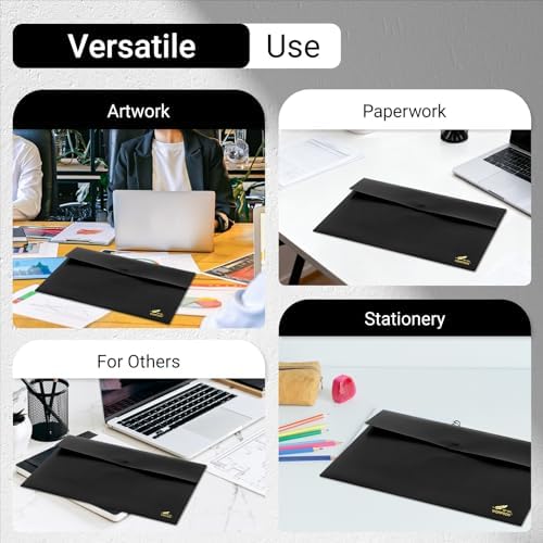 Plastic Envelopes Folders 12mil Heavy Duty, for A4 Letter Size Paper, with Snap Closure Pack, Paperwork Plastic Wallets Document Organizer (25 Pack - Black, Horizontal) - Image 6