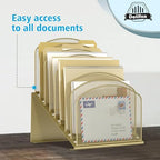 Inclined Desk File Organizer, 8-Section Upright Desk Organizer Standing File Sorter for Office Classroom Desktop Organization (Gold, 8) - Image 6