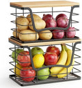 ALOCEO 2 Pack Stackable Wire Storage Basket with Bamboo Lid, Stainless Steel Extra Large Trash Bag Dispenser Roll Holder for Kitchen Sink, Laundry, Pantry Organizer and Storage, Black by ALOCEOWallHooksAdhesive