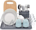 TOOLF Dish Rack, Large Capacity, Dish Drying Rack with Cutlery Holder, Removable Drip Tray, Cup Holder, Compact Kitchen Drainers for Countertop, Grey by TOOLF