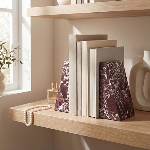 Natural Marble Bookends for Shelves,Office bookends for Heavy Books. Unique Brown Book Ends, Set of 2,Heavy Duty (Floral) - Image 2