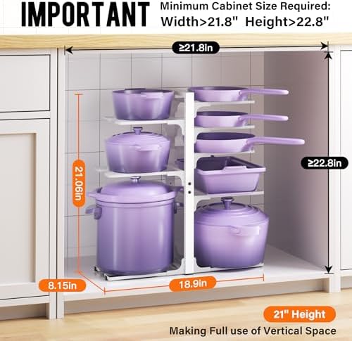 MUDEELA 8-Tier Heavy Duty Pots and Pans Organizer for Cabinet, 20.8"H White - Image 2