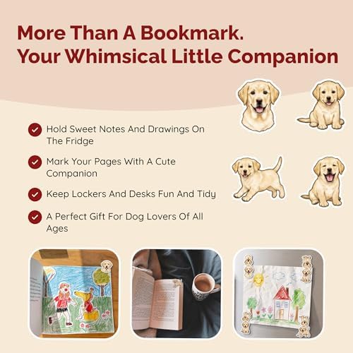 Dog Bookend Set with 4 Magnetic Puppy Bookmarks – Cute Labrador Puppy Bookends for Kids Books, Childrens Bookends for Shelves, Nursery Decor, Book Ends for Kids Room Reading Corner - Image 6