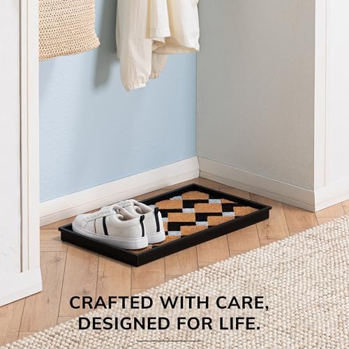 Anji Mountain Heavy Duty Waterproof Rubber Shoe Storage Mat Organizer/Boot Storage Multi Use for Entryway with Coir, Tan and Ivory Insert, Fits 2 Pair (24.5" Wide) - Image 5