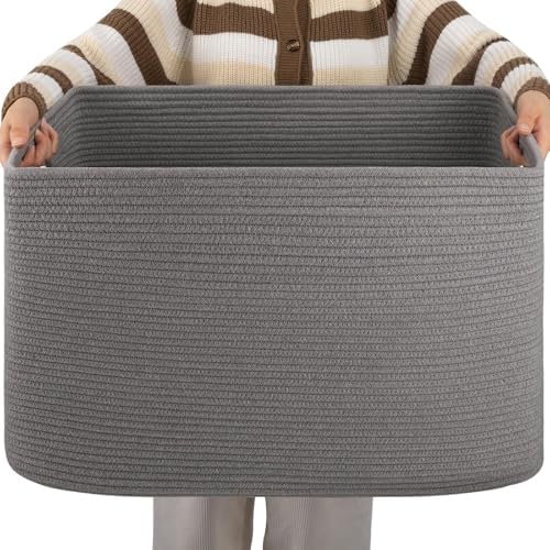 OIAHOMY 96L XXXLarge Woven Rectangle Blanket Basket Living Room Dark Grey by MasterofSpaceOptimization