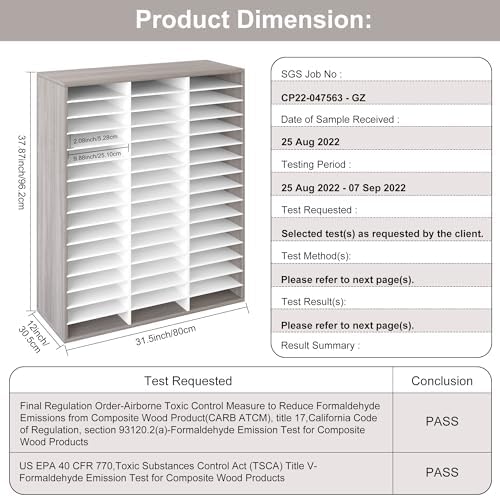 EasyPAG Wooden Literature Organizer with Adjustable Shelves, 48 Compartments Office Paper Organizer Storage 24000 Sheets Letter Size Paper, Student Mailbox for Classroom, Retro Gray/White - Image 4