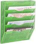 EASEPRES 5 Pocket Mesh Hanging Wall File Organizer, Wall Mounted Mail Paper Document Folder Holder, Clipboard Storage Organization Magazine Rack with Nametag Label for Office Home School, Green by EASEPRES